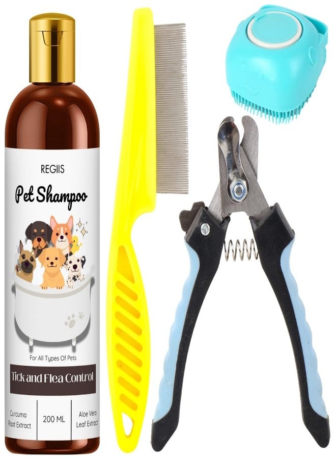 مجموعة العناية بالحيوانات الأليفة مع شامبو، مقص أظافر ومشط، لمكافحة القراد والبراغيث، 200 مل (عبوة من 4 قطع) - Image 1